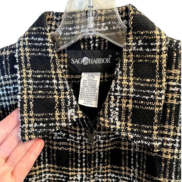 Sag Harbor, Tweed Zip Jacket w collar, 10, Black Tan White - Picture 7 of 11